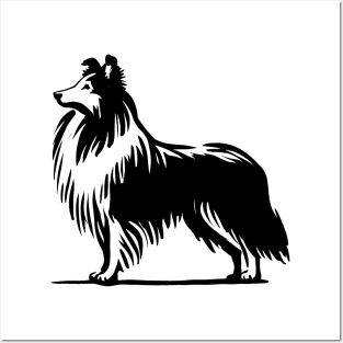 This is a simple black ink drawing of a Sheltie dog Posters and Art